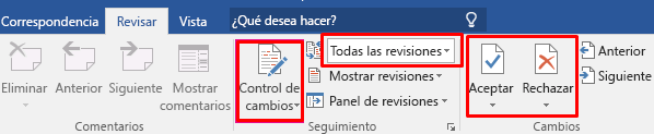 control de cambios MS Word